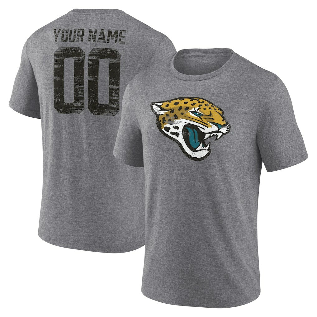 Jacksonville Jaguars Heritage Custom Name & Number Tri-Blend T-Shirt Gray