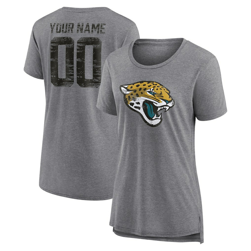 Jacksonville Jaguars Women's Heritage Custom Name & Number Tri-Blend T-Shirt Gray