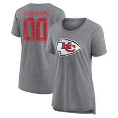 Kansas City Chiefs Women's Heritage Custom Name & Number Tri-Blend T-Shirt Gray