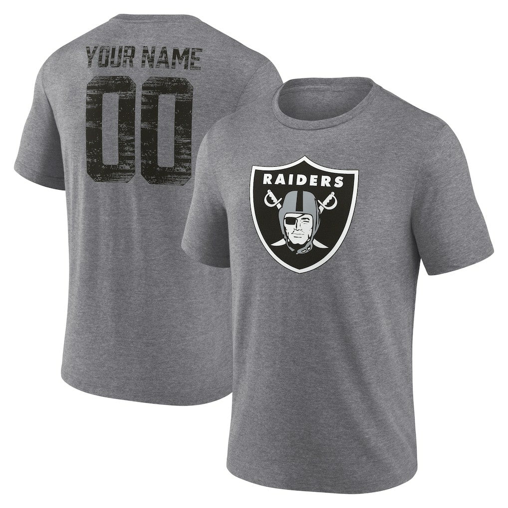 Las Vegas Raiders Heritage Custom Name & Number Tri-Blend T-Shirt Gray