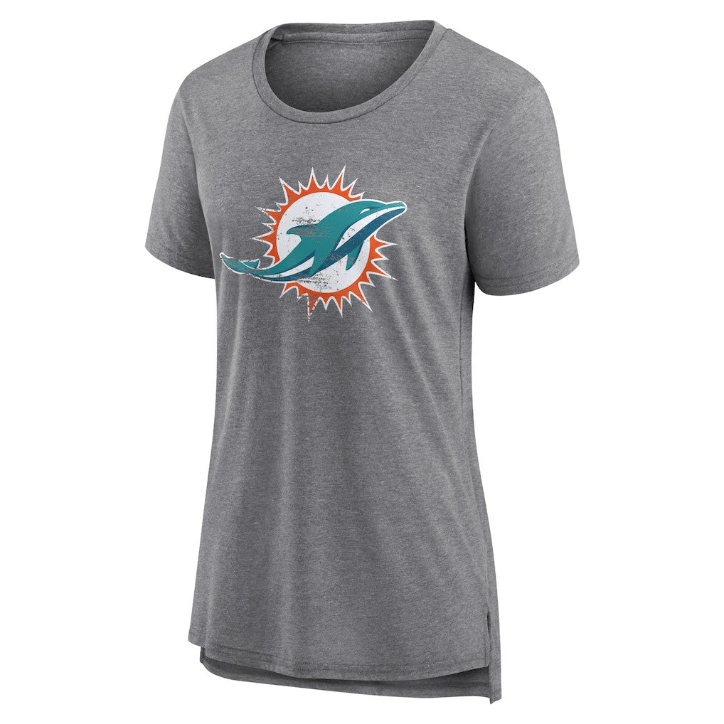 Miami Dolphins Women's Heritage Custom Name & Number Tri-Blend T-Shirt Gray