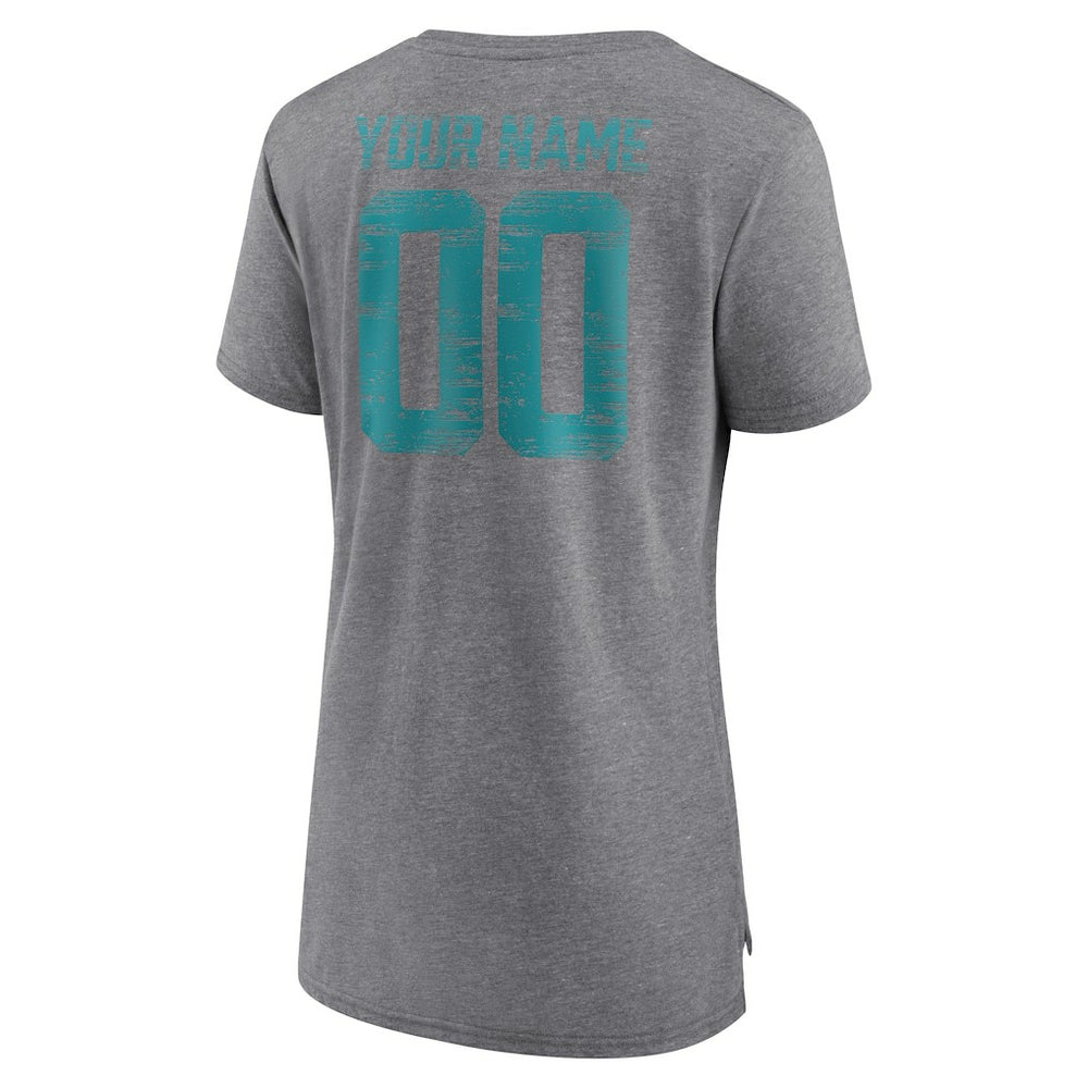 Miami Dolphins Women's Heritage Custom Name & Number Tri-Blend T-Shirt Gray