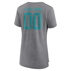 Miami Dolphins Women's Heritage Custom Name & Number Tri-Blend T-Shirt Gray