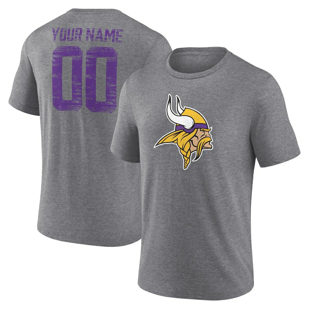 Minnesota Vikings Heritage Custom Name & Number Tri-Blend T-Shirt Gray