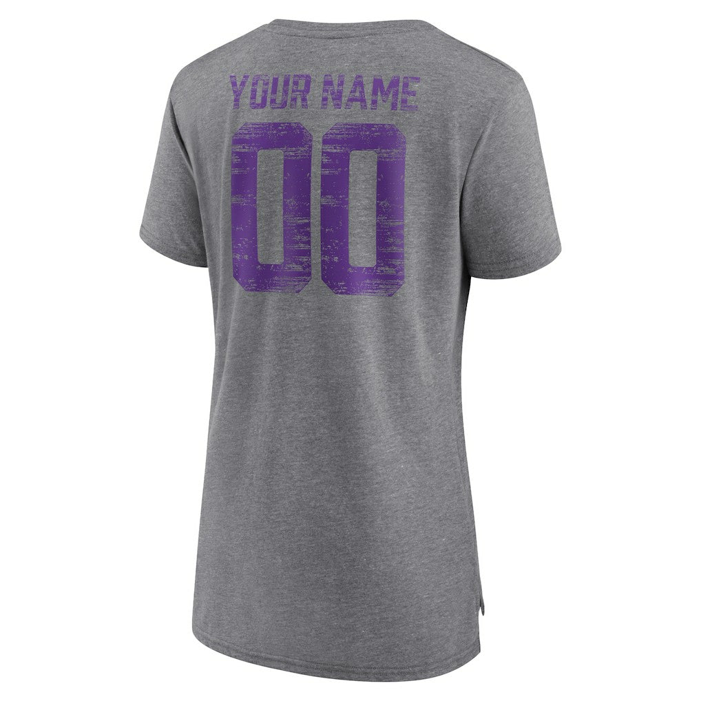 Minnesota Vikings Women's Heritage Custom Name & Number Tri-Blend T-Shirt Gray