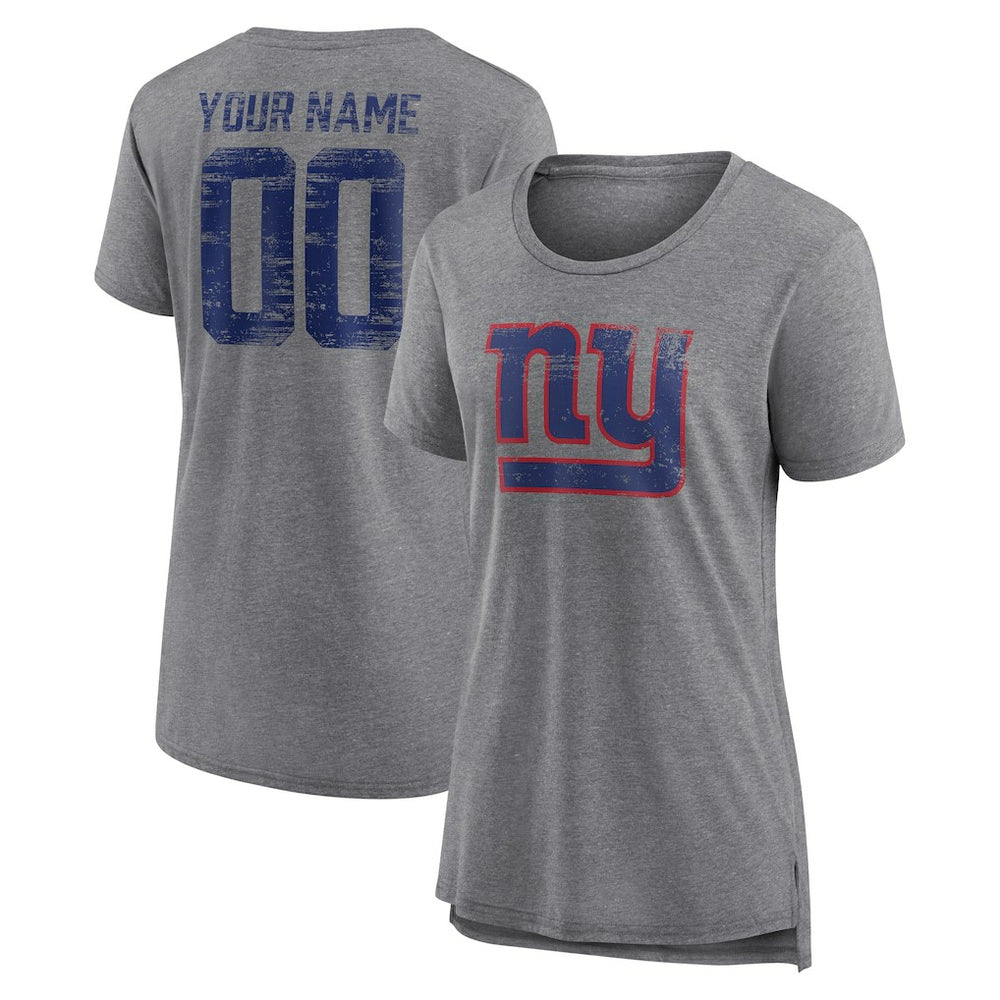 New York Giants Women's Heritage Custom Name & Number Tri-Blend T-Shirt Gray