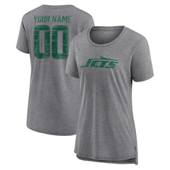New York Jets Women's Heritage Custom Name & Number Tri-Blend T-Shirt Gray