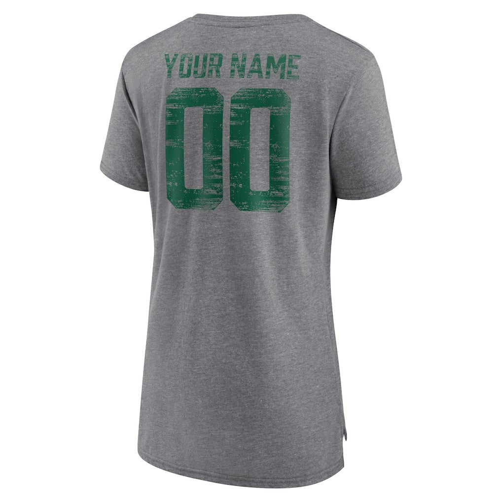 New York Jets Women's Heritage Custom Name & Number Tri-Blend T-Shirt Gray