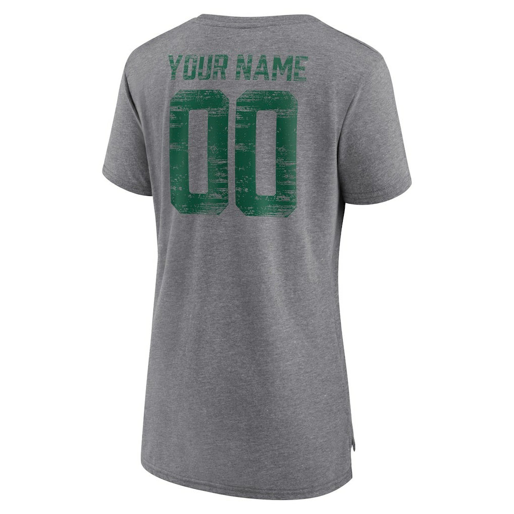New York Jets Women's Heritage Custom Name & Number Tri-Blend T-Shirt Gray