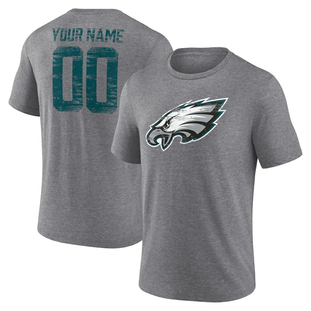 Philadelphia Eagles Heritage Custom Name & Number Tri-Blend T-Shirt Gray