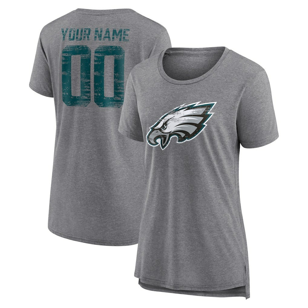 Philadelphia Eagles Women's Heritage Custom Name & Number Tri-Blend T-Shirt Gray