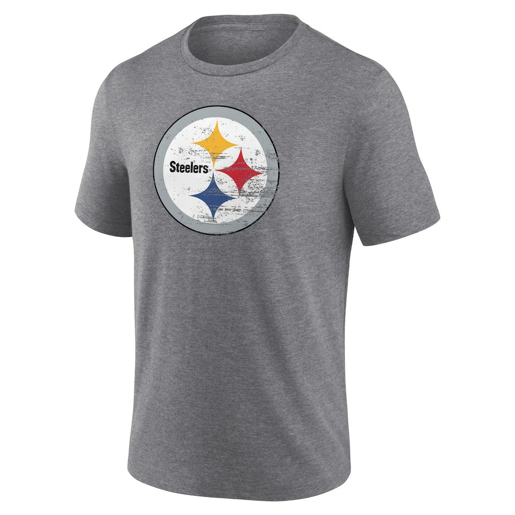 Pittsburgh Steelers Heritage Custom Name & Number Tri-Blend T-Shirt Gray