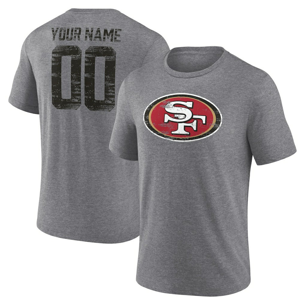 San Francisco 49ers Heritage Custom Name & Number Tri-Blend T-Shirt Gray