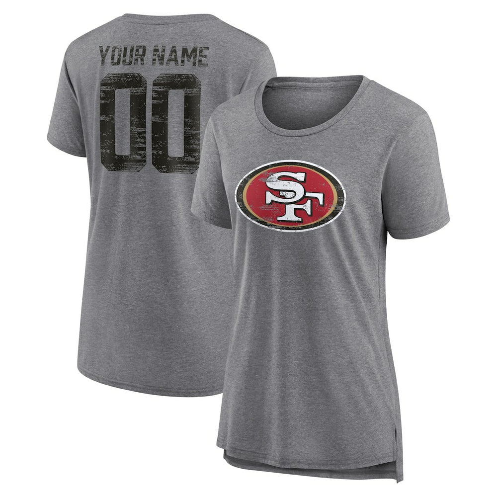 San Francisco 49ers Women's Heritage Custom Name & Number Tri-Blend T-Shirt Gray