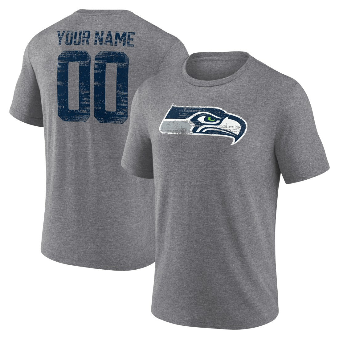 Seattle Seahawks Heritage Custom Name & Number Tri-Blend T-Shirt Gray