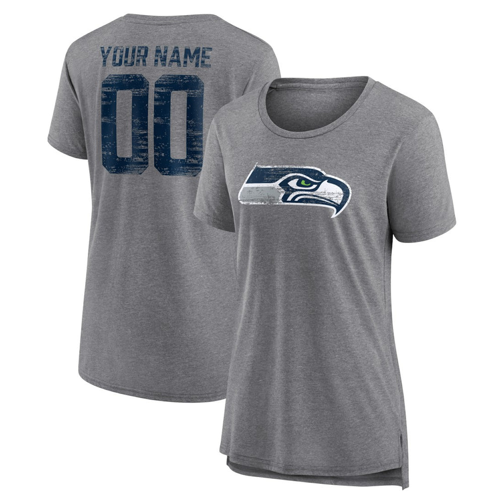 Seattle Seahawks Women's Heritage Custom Name & Number Tri-Blend T-Shirt Gray