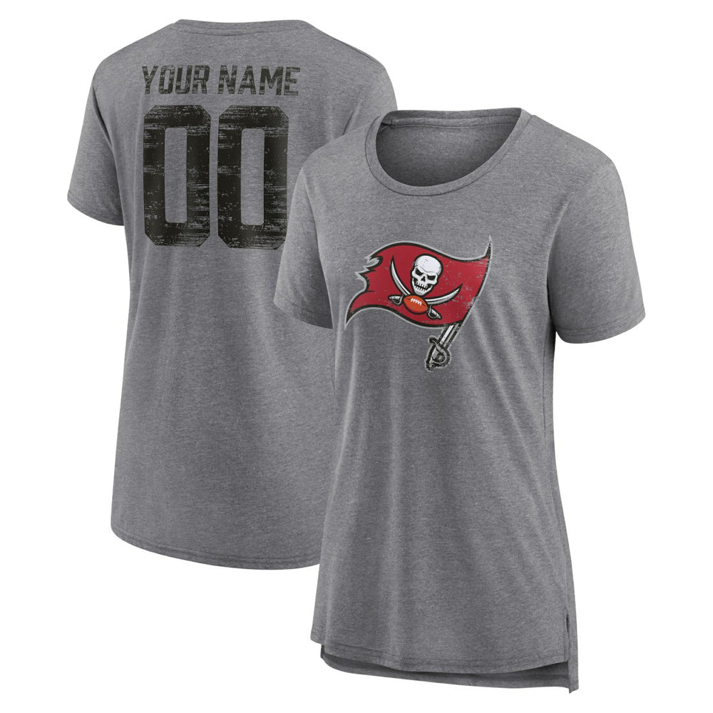 Tampa Bay Buccaneers Women's Heritage Custom Name & Number Tri-Blend T-Shirt Gray