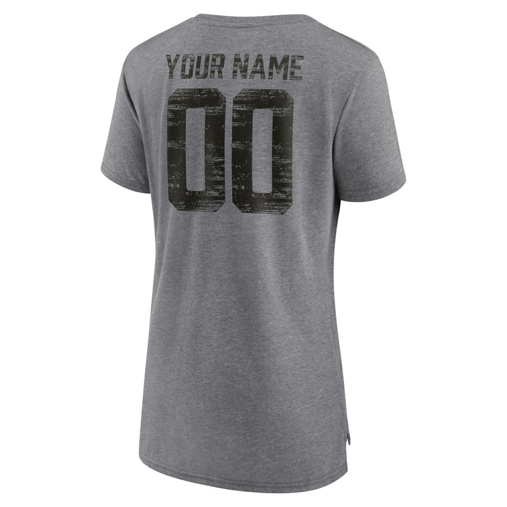 Tampa Bay Buccaneers Women's Heritage Custom Name & Number Tri-Blend T-Shirt Gray
