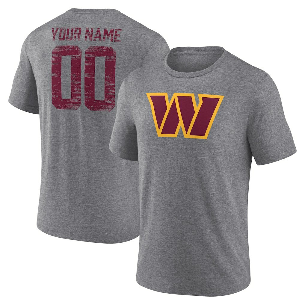 Washington Commanders Heritage Custom Name & Number Tri-Blend T-Shirt Gray