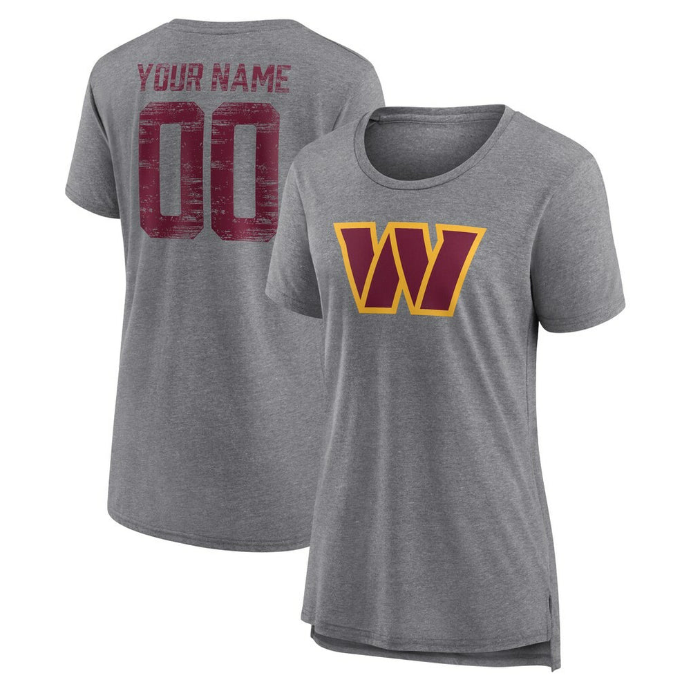 Washington Commanders Women's Heritage Custom Name & Number Tri-Blend T-Shirt Gray