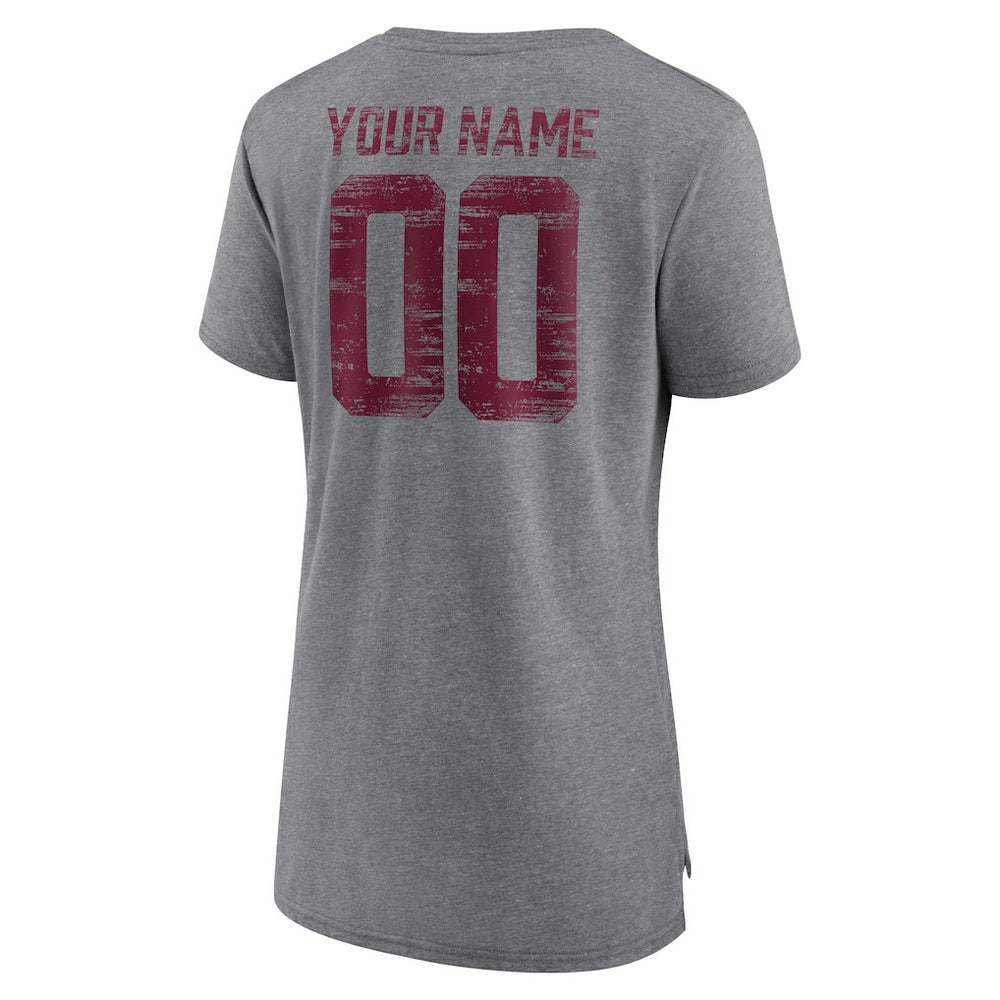 Washington Commanders Women's Heritage Custom Name & Number Tri-Blend T-Shirt Gray