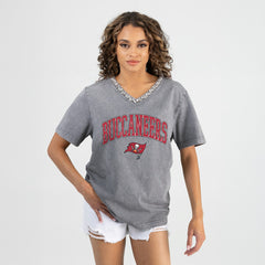 Tampa Bay Buccaneers Gameday Couture Women's Relaxed Iconic Edge Rhinestone V-Neck T-Shirt Gray