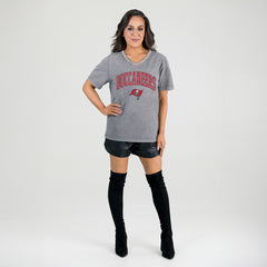 Tampa Bay Buccaneers Gameday Couture Women's Relaxed Iconic Edge Rhinestone V-Neck T-Shirt Gray
