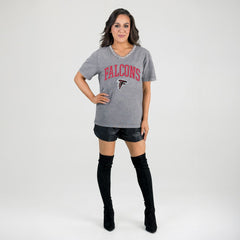 Atlanta Falcons Gameday Couture Women's Relaxed Iconic Edge Rhinestone V-Neck T-Shirt Gray