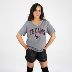 Houston Texans Gameday Couture Women's Relaxed Iconic Edge Rhinestone V-Neck T-Shirt Gray