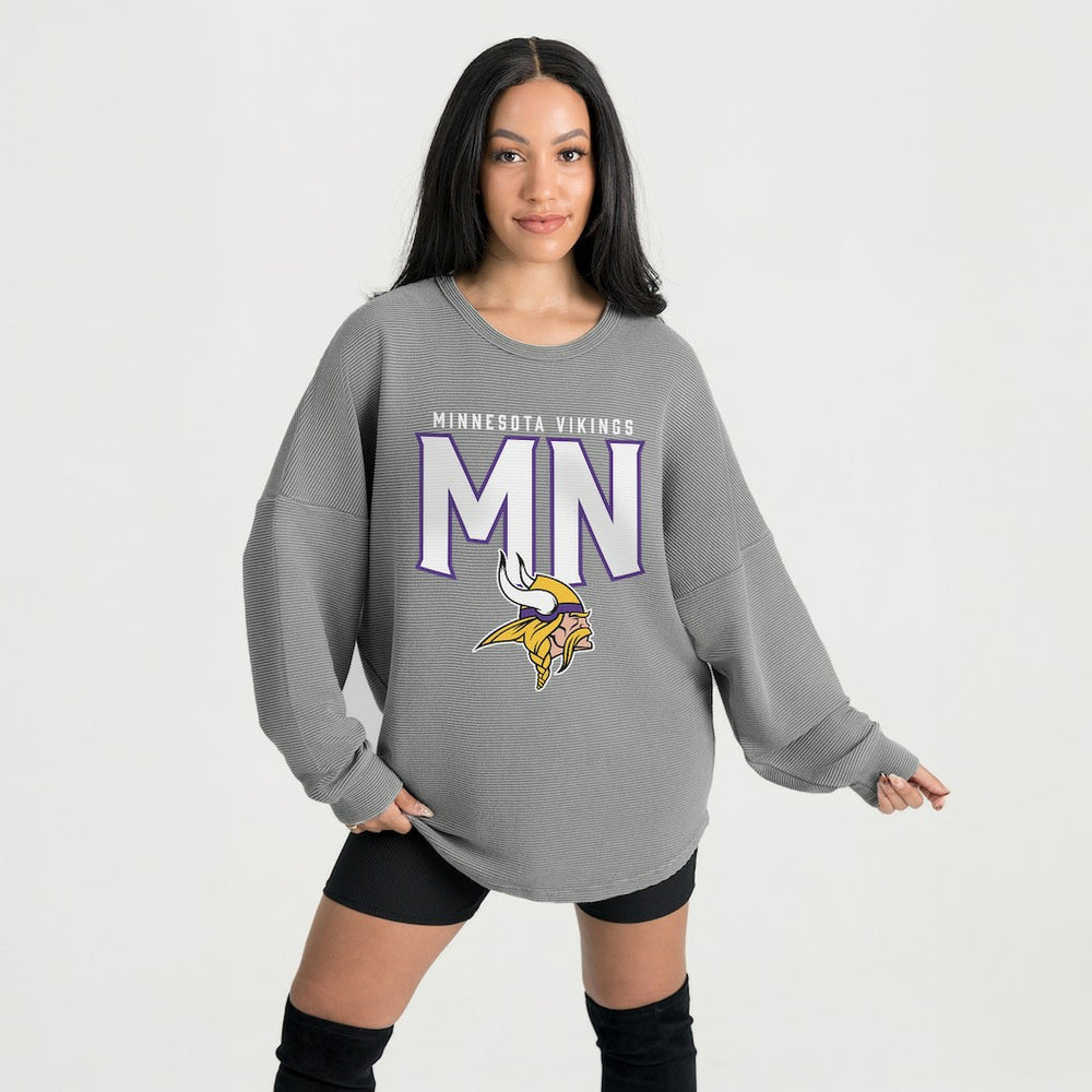 Minnesota Vikings Gameday Couture Women's Oversized Pure Motion Corded Sweatshirt Gray