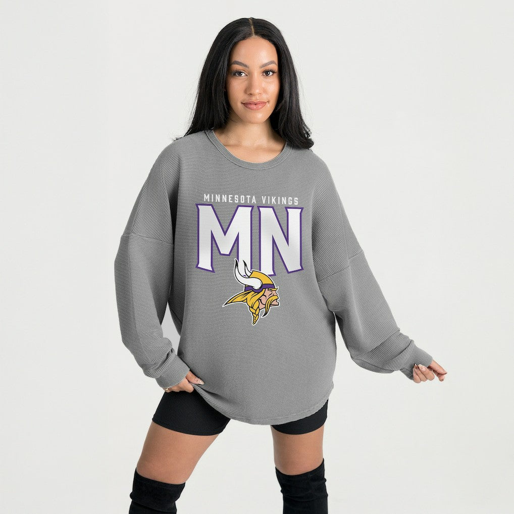 Minnesota Vikings Gameday Couture Women's Oversized Pure Motion Corded Sweatshirt Gray