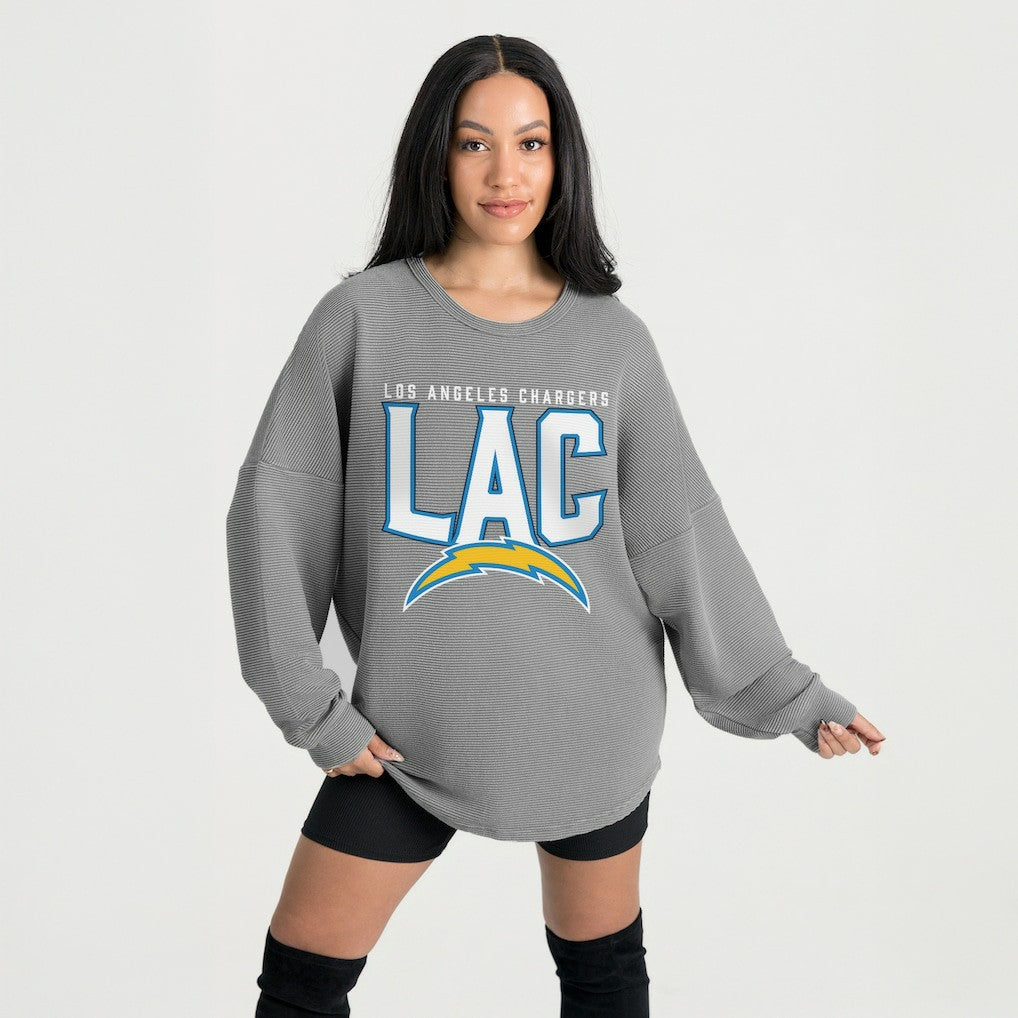 Los Angeles Chargers Gameday Couture Women's Oversized Pure Motion Corded Sweatshirt Gray