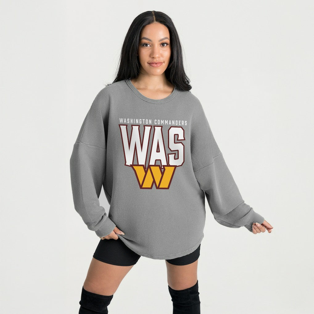 Washington Commanders Gameday Couture Women's Oversized Pure Motion Corded Sweatshirt Gray