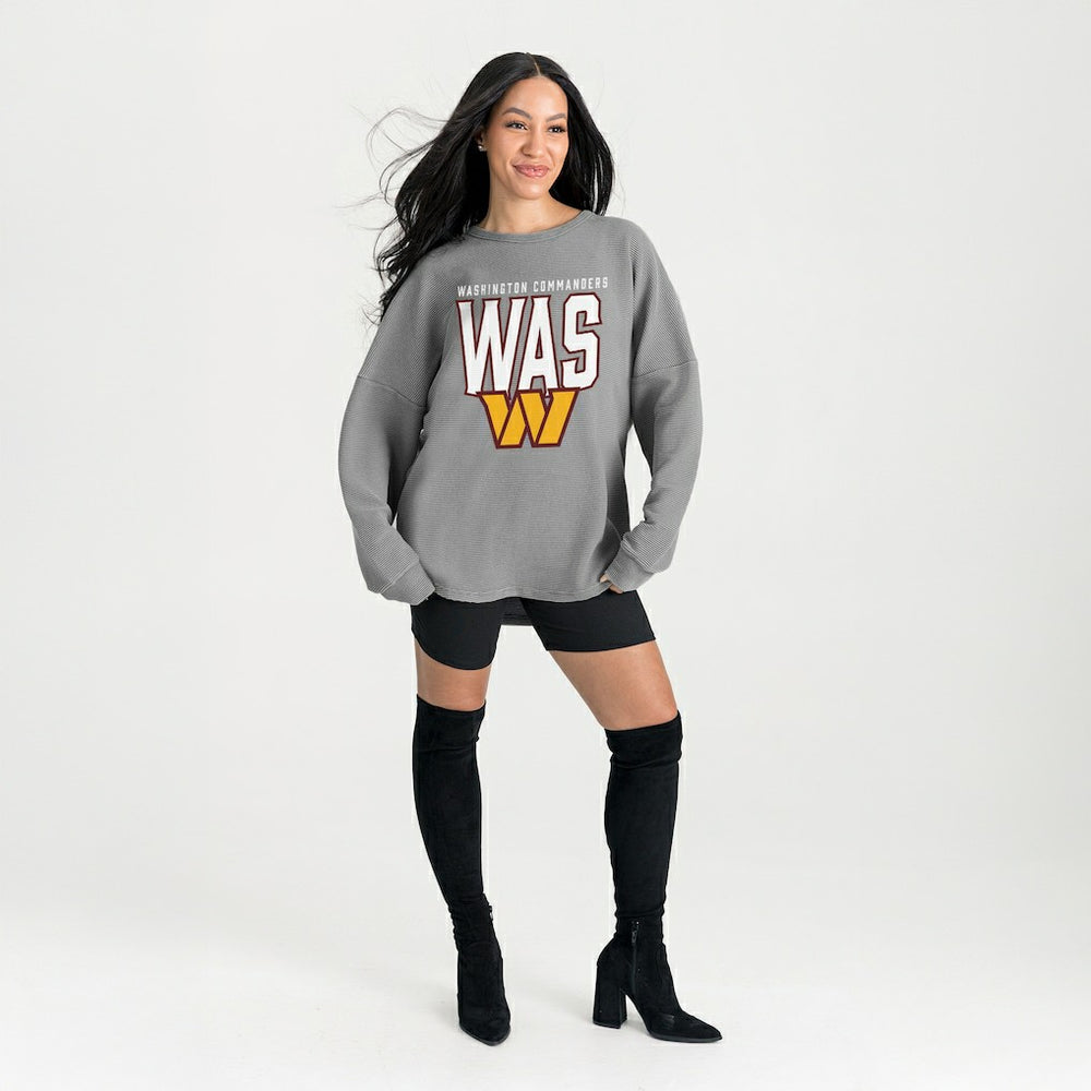 Washington Commanders Gameday Couture Women's Oversized Pure Motion Corded Sweatshirt Gray