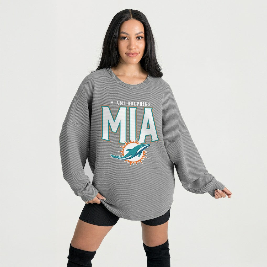 Miami Dolphins Gameday Couture Women's Oversized Pure Motion Corded Sweatshirt Gray