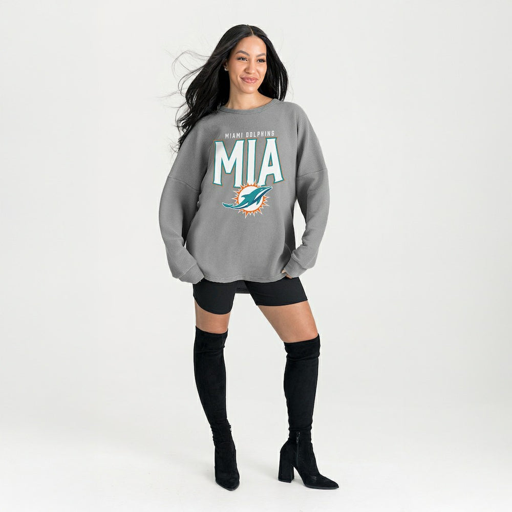 Miami Dolphins Gameday Couture Women's Oversized Pure Motion Corded Sweatshirt Gray