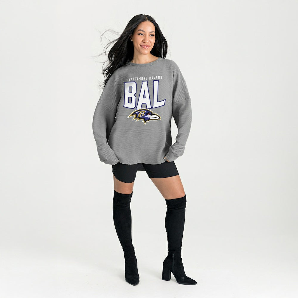 Baltimore Ravens Gameday Couture Women's Oversized Pure Motion Corded Sweatshirt Gray