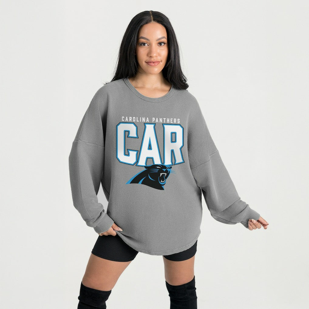Carolina Panthers Gameday Couture Women's Oversized Pure Motion Corded Sweatshirt Gray