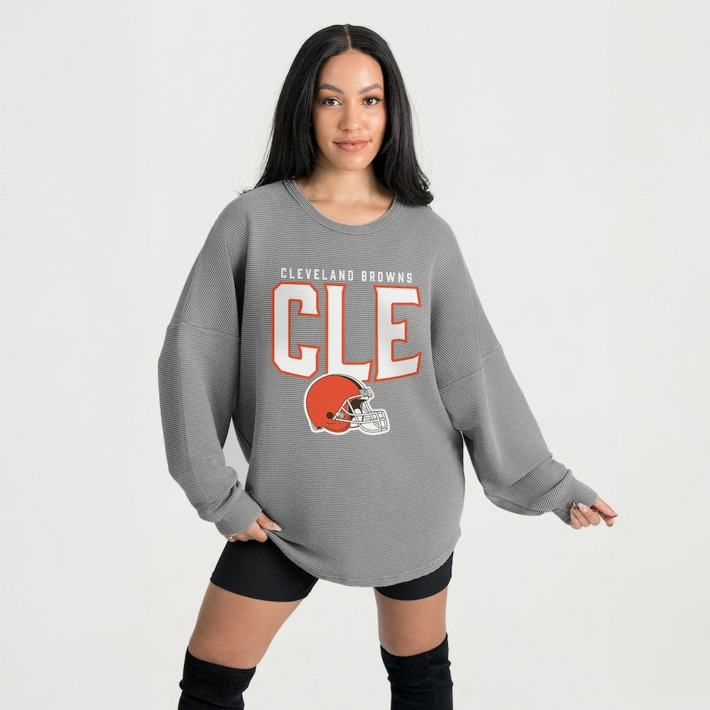 Cleveland Browns Gameday Couture Women's Oversized Pure Motion Corded Sweatshirt Gray
