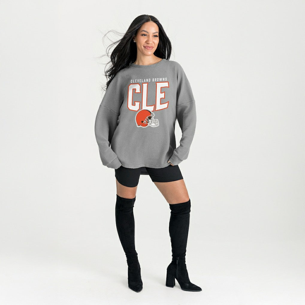 Cleveland Browns Gameday Couture Women's Oversized Pure Motion Corded Sweatshirt Gray