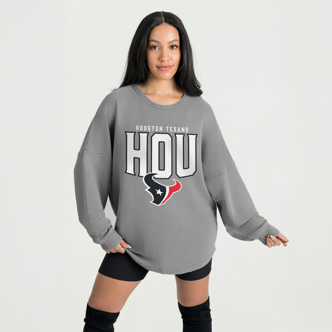 Houston Texans Gameday Couture Women's Oversized Pure Motion Corded Sweatshirt Gray