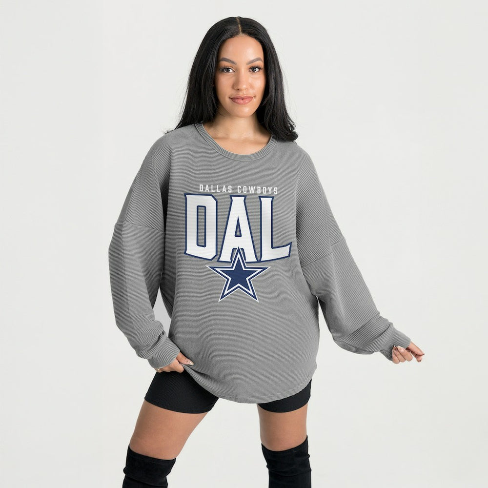 Dallas Cowboys Gameday Couture Women's Oversized Pure Motion Corded Sweatshirt Gray