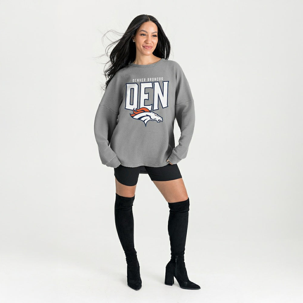 Denver Broncos Gameday Couture Women's Oversized Pure Motion Corded Sweatshirt Gray