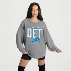 Detroit Lions Gameday Couture Women's Oversized Pure Motion Corded Sweatshirt Gray