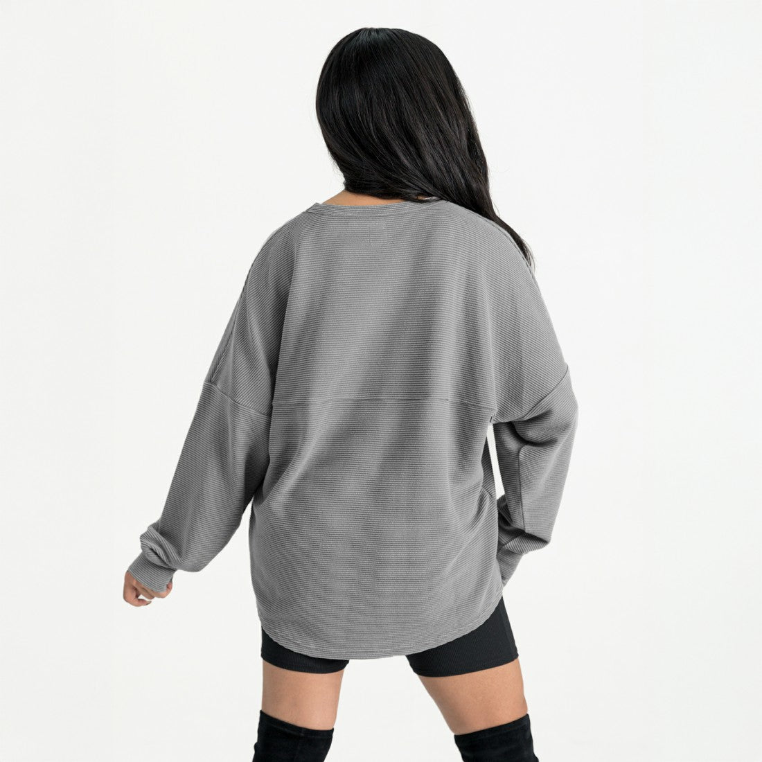 Detroit Lions Gameday Couture Women's Oversized Pure Motion Corded Sweatshirt Gray