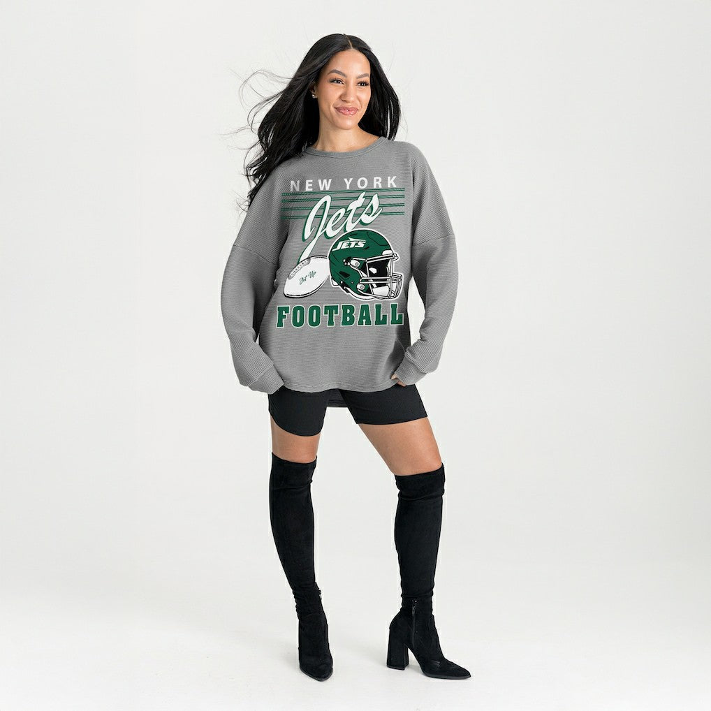 New York Jets Gameday Couture Women's Oversized Sweet Victory Corded Sweatshirt Gray