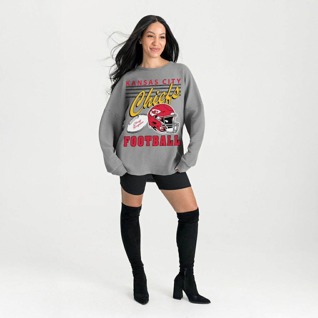 Kansas City Chiefs Gameday Couture Women's Oversized Sweet Victory Corded Sweatshirt Gray