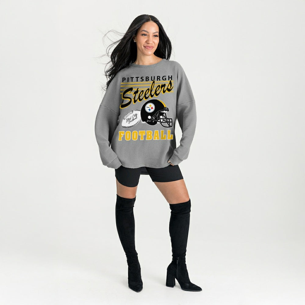 Pittsburgh Steelers Gameday Couture Women's Oversized Sweet Victory Corded Sweatshirt Gray