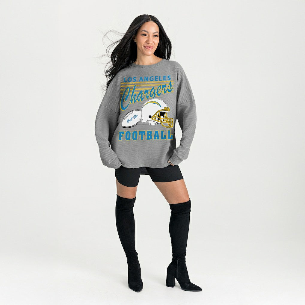 Los Angeles Chargers Gameday Couture Women's Oversized Sweet Victory Corded Sweatshirt Gray
