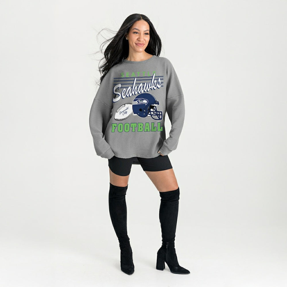 Seattle Seahawks Gameday Couture Women's Oversized Sweet Victory Corded Sweatshirt Gray